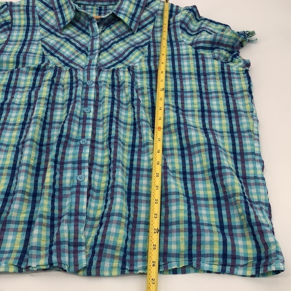 Plaid Button Down Shortsleeved Top Size XXL Blues Yellow Purple White - Picture 8 of 9